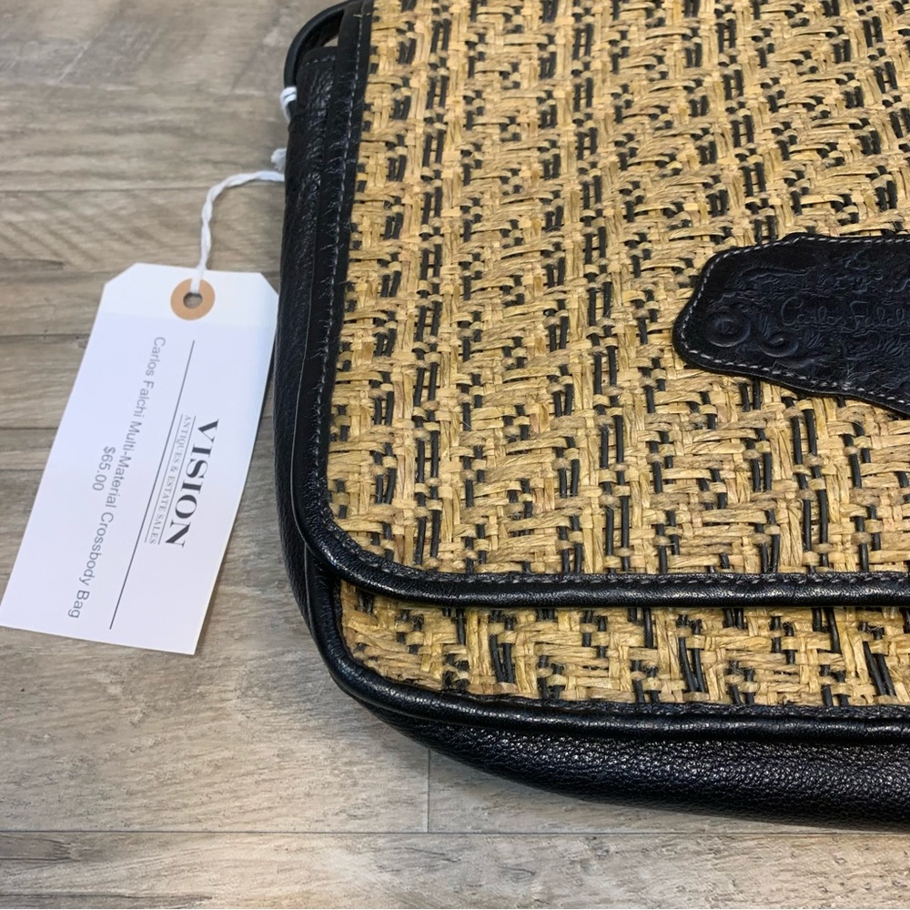 Carlos Falchi Multi Media Straw Flap Over Crossbody Bag - Picture 2 of 11